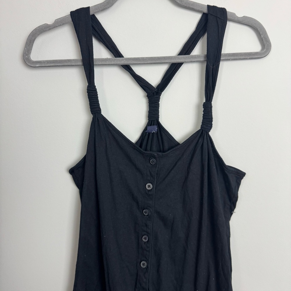 Gap | Solid Black Button-Up Romper Jumper Shorts … - image 3
